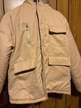 SHEIN. Youth Hooded Puffer Jacket in Beige